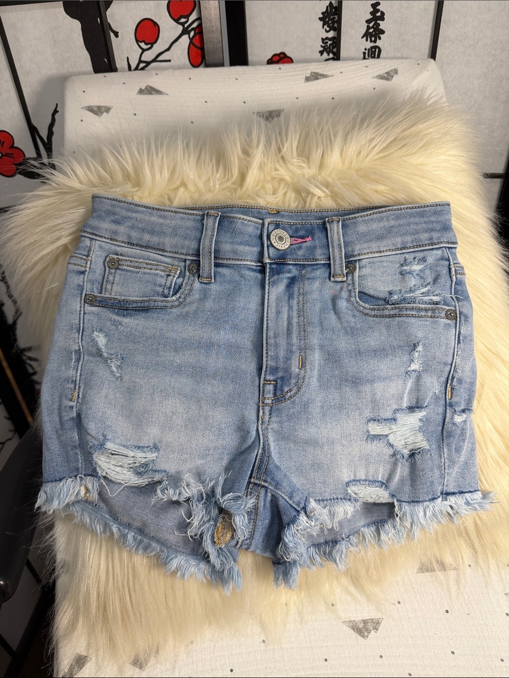 American Eagle Outfitters Light Wash Distressed Denim Shorts